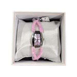 NEW Clyda Silver Tone and Light Pink Acetate Watch Rectangle